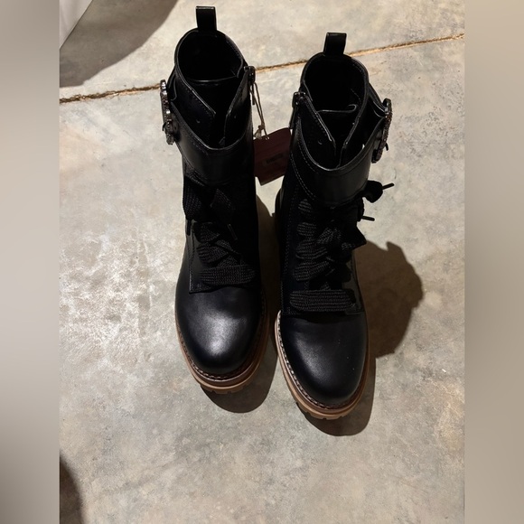 Sam & Libby Samantha Combat Boots 8 New Faux Leather Zip Lace Up Embellished - Picture 3 of 6